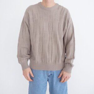 VTG Beige Cable Textured Knit Preppy Minimalist Neutral Cozy Sweater Pullover L